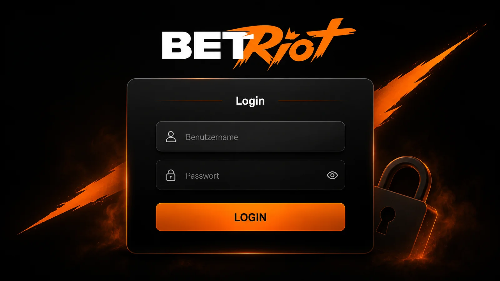 BetRiot Login-Bereich auf Deutsch mit Benutzername und Passwort